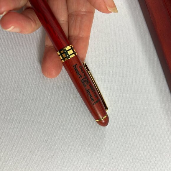 Thank You For Serving Heart Like Jesus Rose Wood Box Ball Point Pen NEEDS INK - Picture 3 of 9